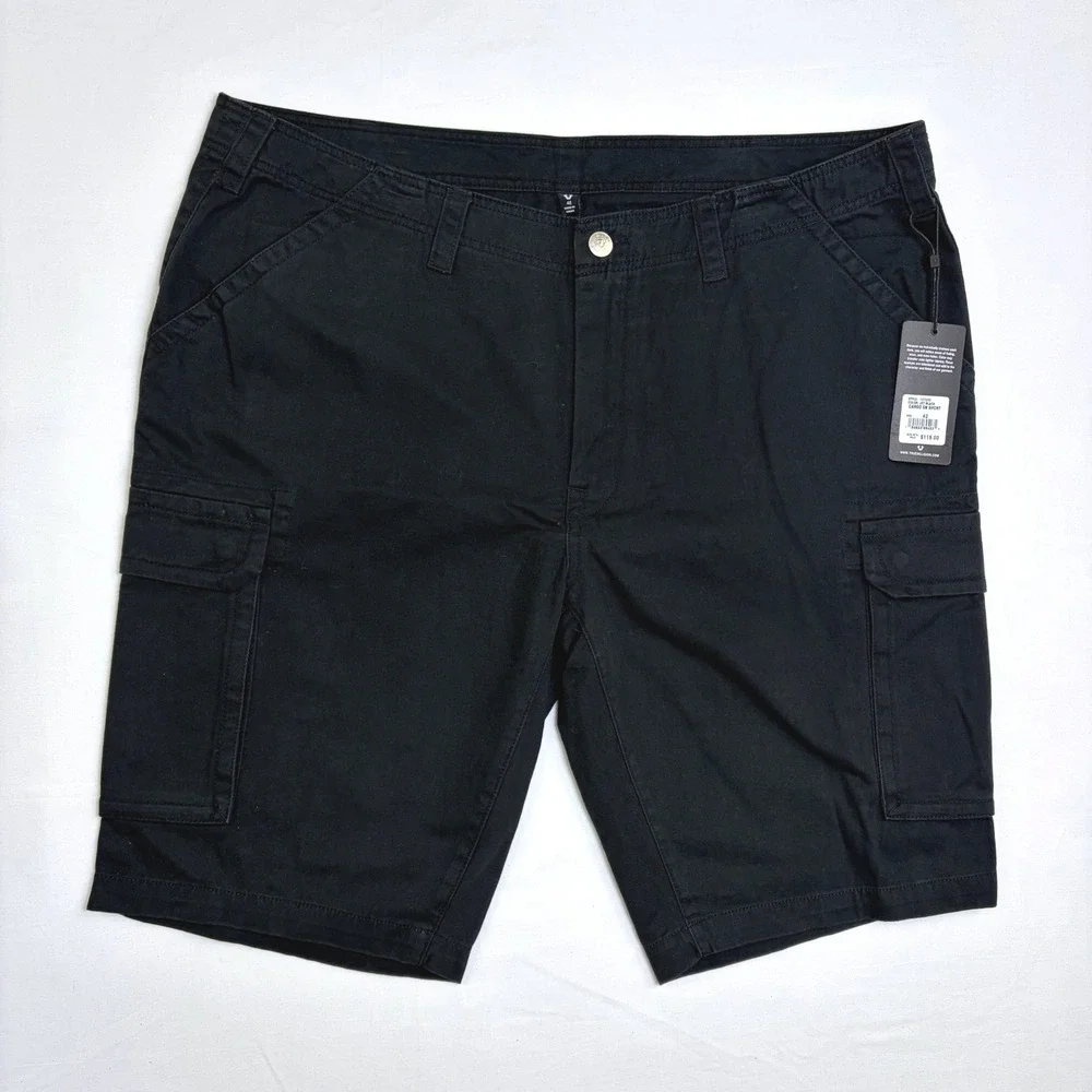 True Religion Mens Jet Black Cargo SN Shorts NWT‎ Size 42 107235